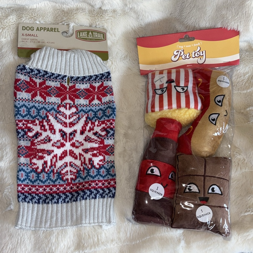 Puppy Dog Knit Sweater Snowflake Pet Clothing Winter Photo 4 Pc Movie Chew Toys